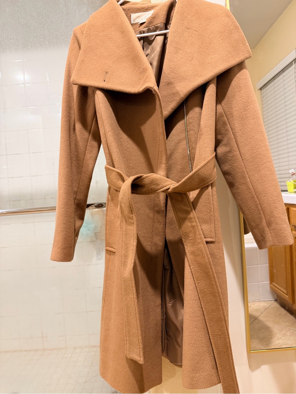 Michael Kors Camel Wrap Trench Coat with Tie Belt
